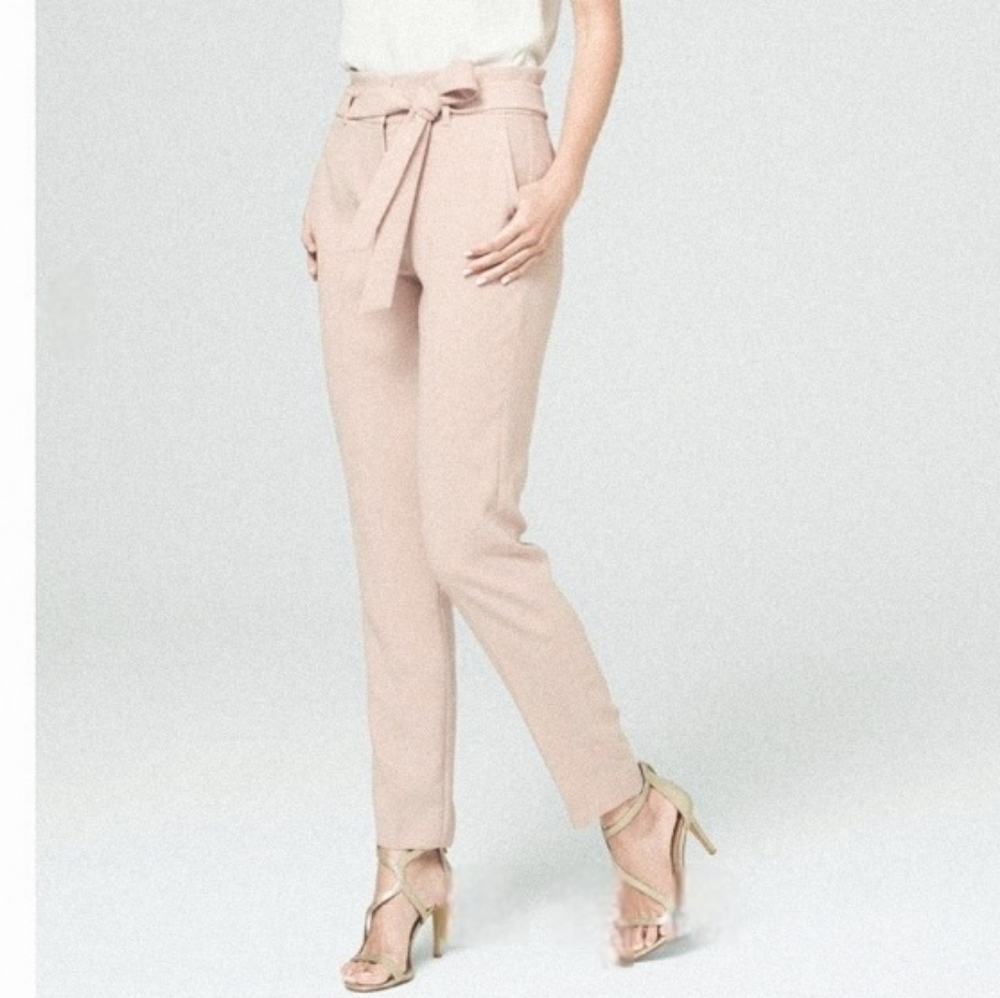 White House Black Market Tapered Ankle Pant Paperbag Waist 6 Taupe Tan